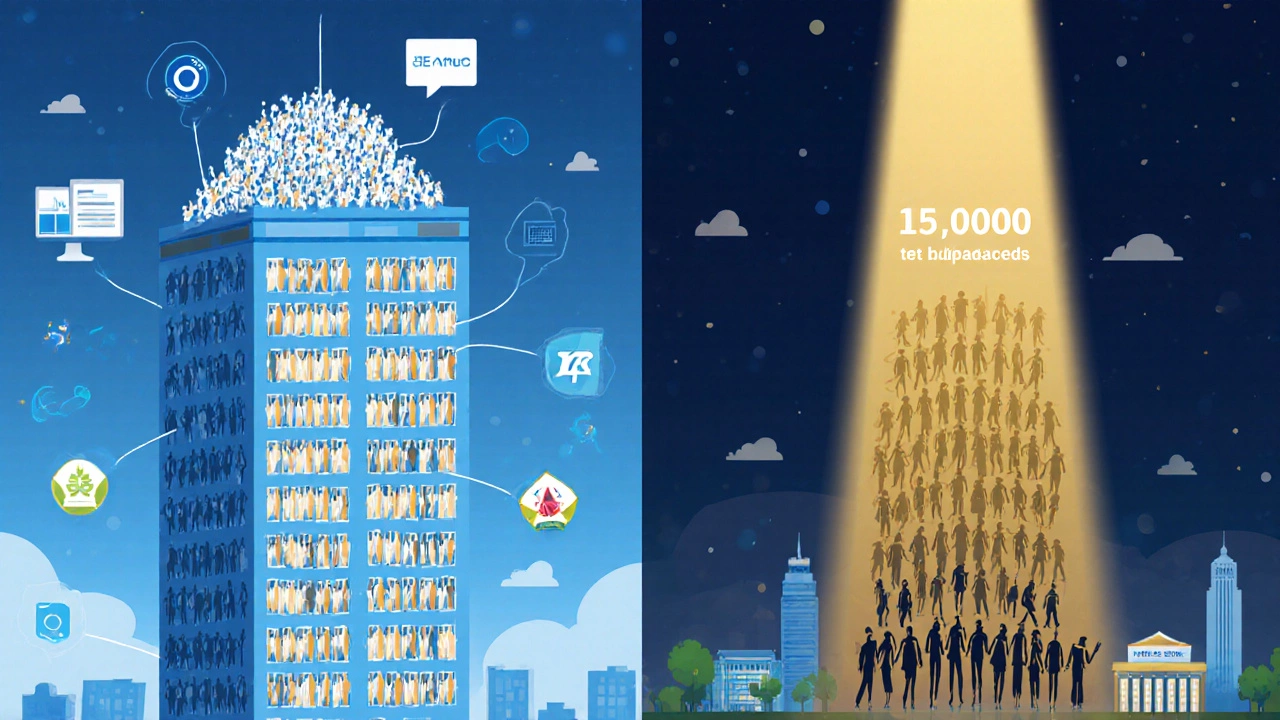 Illustration comparing a massive tower of JEE Main candidates with a smaller pillar of JEE Advanced eligible students.