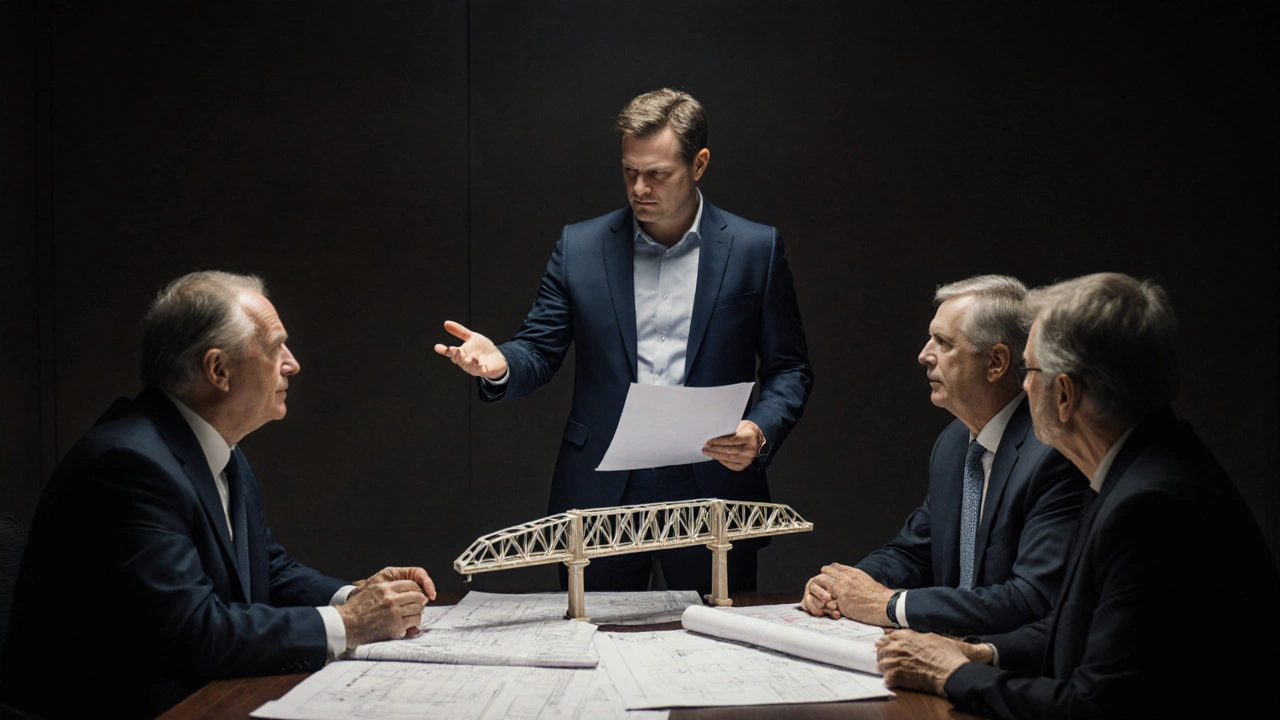 An engineer defending a technical project before a panel during a professional review interview.